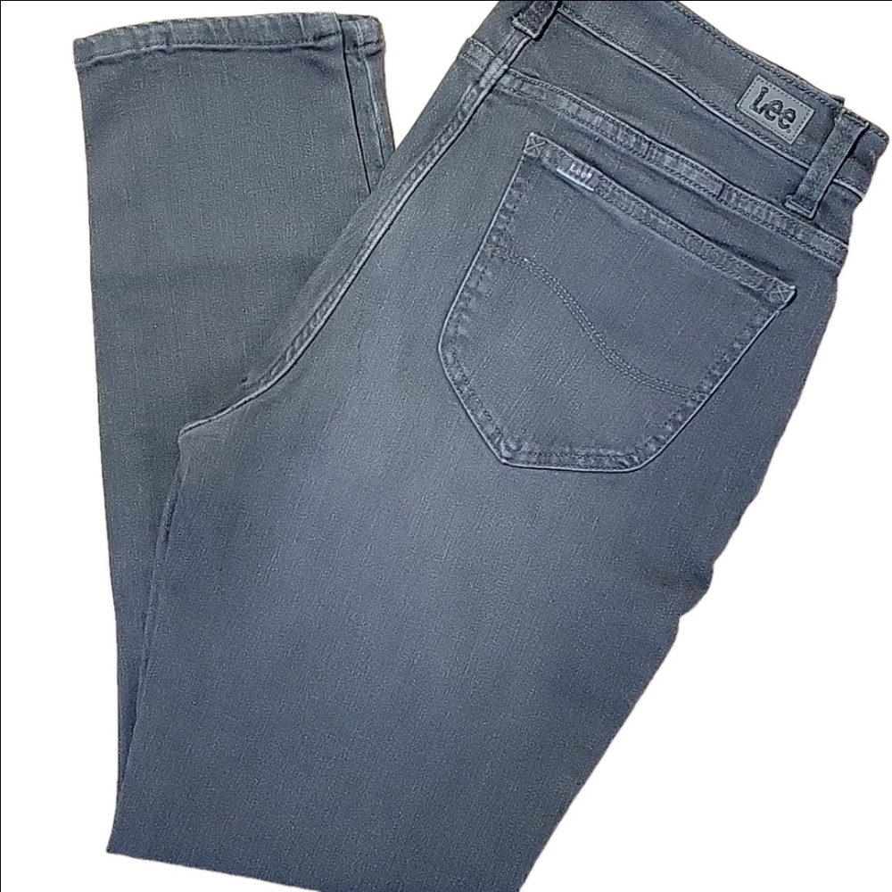 Lee Slim Fit Skinny Leg Midrise Gray Sculpting Denim Buttonfly Jeans Size 14 EUC